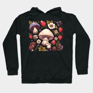 Vintage Cottagecore Mushrooms and Strawberries Hoodie